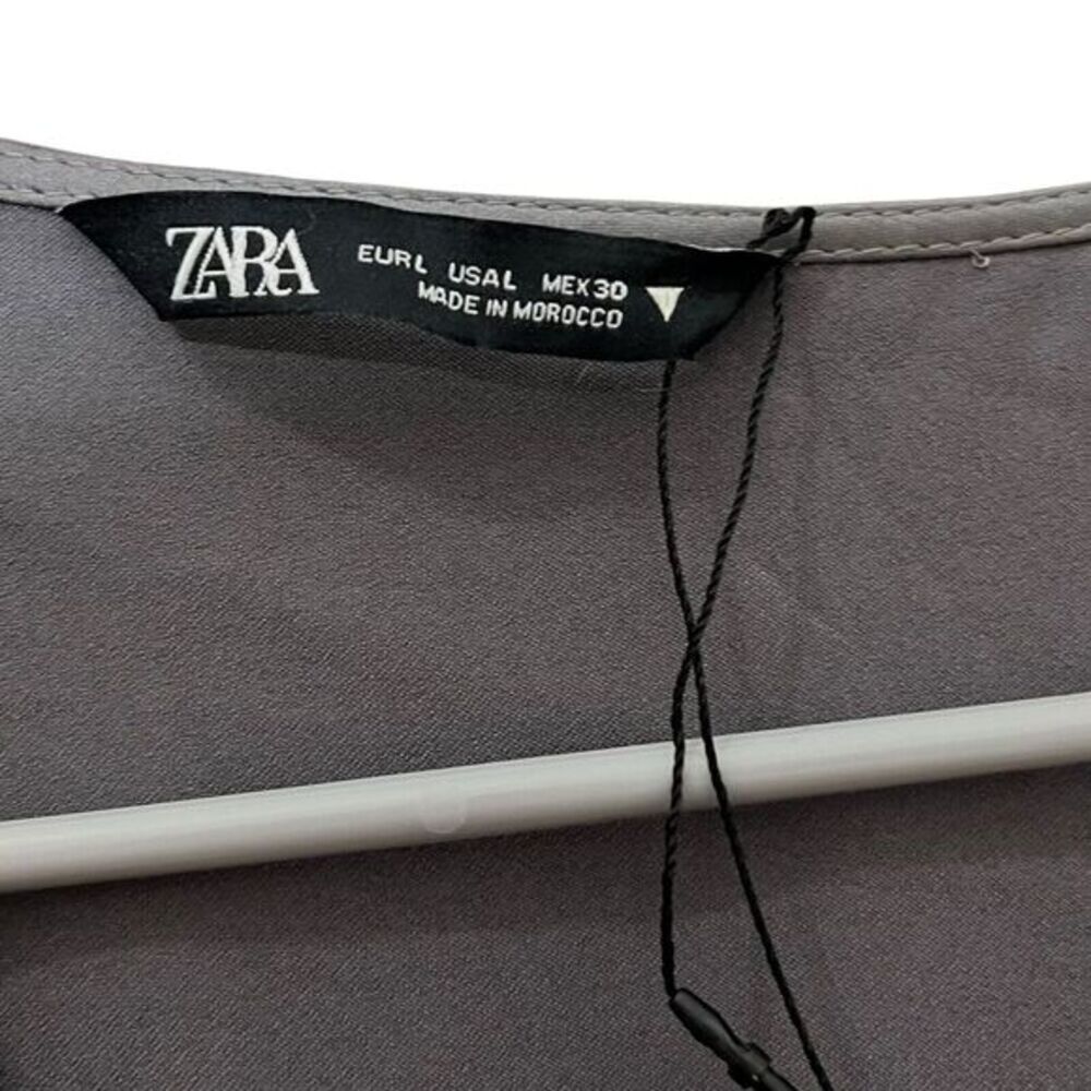 ZARA Faux Wrap Mini Dress Women’s Large Charcoal Grey Satin A-Line Night Out - Picture 8 of 13